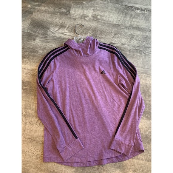 Adidas Womens Shirt Climalite Hooded 3 Stripes Long Sleeve Purple Size Medium - Picture 7 of 11